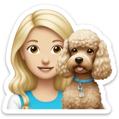 Blonde girl with blue eyes holding a brown and white poodle  sticker