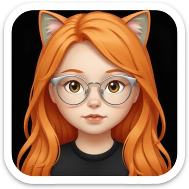 girl with chubby cheeks, very long orange hair, and silver cat-eye glasses. Black clothes sticker