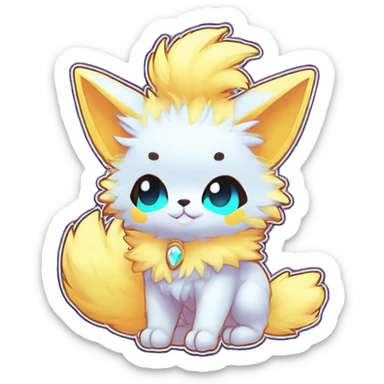 Anthro Fluffy Cool Cute Magical Elemental Shiny Colorful Neon Vibrant Colors Sparkle Kemono-style Chibi Fantasy-Animal-Fakémon-Pokémon-Hybrid Fur Sona Aesthetic Full Body Sticker sticker
