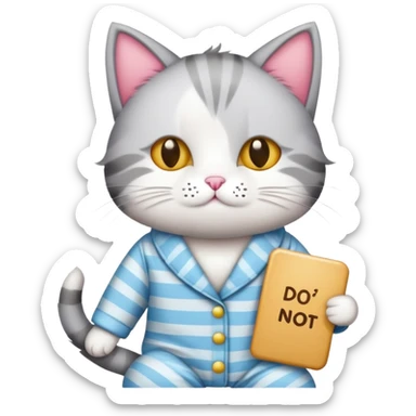cat in pajamas holding a ‘Do Not Disturb’ sign sticker
