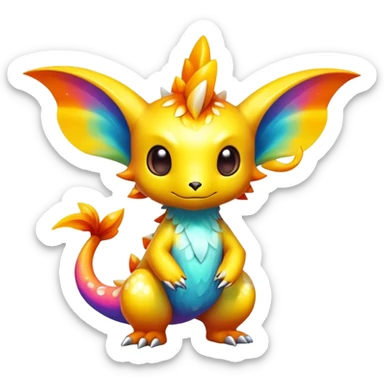 Exotic shiny rare multi-colored epic cute Fakémon-creature, full body, with random markings sticker