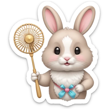 A rabbit hold a folding fan playfully sticker