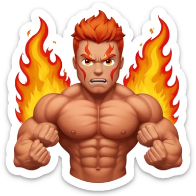 burning angry bodybuilder red haired man  sticker