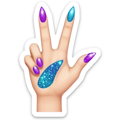 Glitter Roxo e Ciano Mão apontando para direita sticker