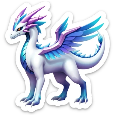 Colorful Pastel Iridescent-gradient Futuristic Modern Epic Legendary Shiny Cyber-Suicune-Dialga-Lugia-Reshiram-Creature, (full body) sticker