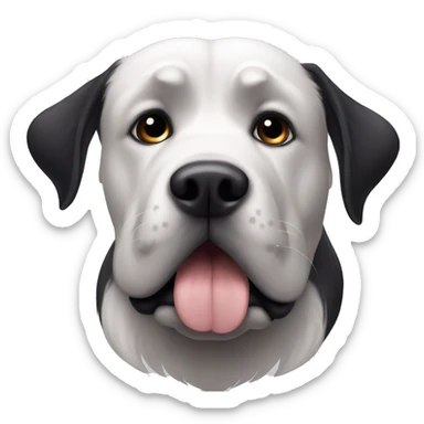 Large black dog with white patch, big jowls, sad puppy eyes, angel wings sticker