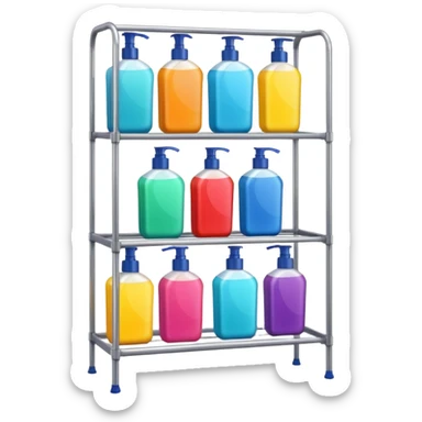 Shower with body wash, shampoo, and conditioner on racks  sticker