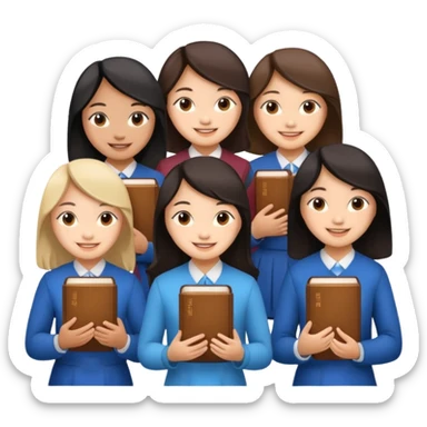 eight asian girls in a group, holding bibles sticker