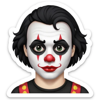 man with black hair only black and white clown makeup black eye makeup black lipstick black t-shirt sticker