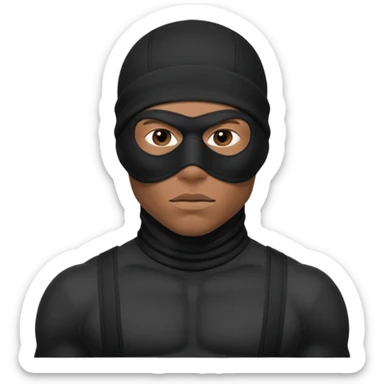 smug muscular african male black ski mask wearing guy with no top. wears a full ski mask with only eyes revealed sticker