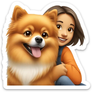 orange Pomeranian dog with girl  sticker