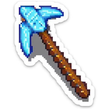 ultra-blocky minimal pixel art Minecraft pickaxe with few large square pixels sticker