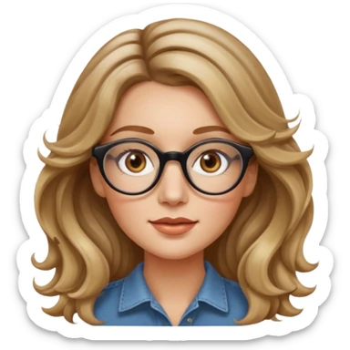 creative women with long dark Blond with highlights wavy hair white women, oval shape face hazel eyes long lashes freckles on the nose high cheek bones sticker