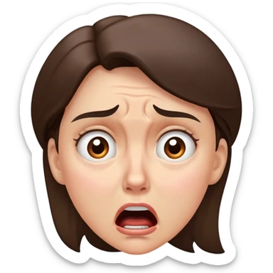Woman with distraught expression, worried eyes, furrowed brow, mouth open in distress sticker