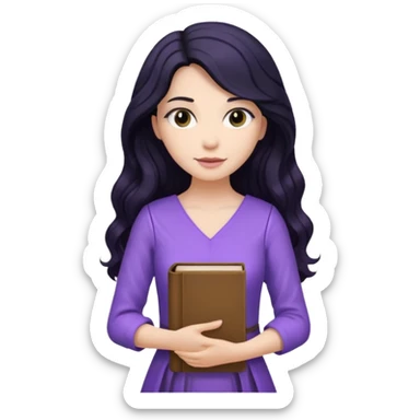Long Hair Women with purple Book, Black wavy hair, light dress sticker