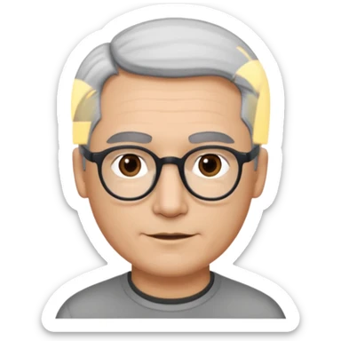 A man emoji with light skin, neatly combed short gray hair parted to the side, straight dark eyebrows, brown eyes behind black-framed glasses, an oval-shaped face, a small nose, and a subtle smile with no facial hair. sticker