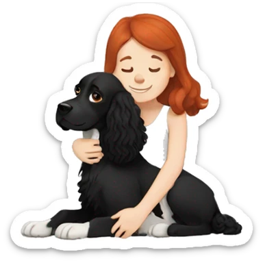 Black springer spaniel with redhead girl hug   sticker