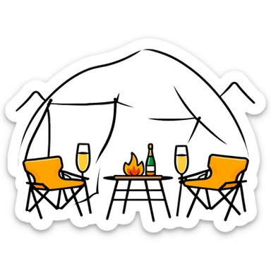 exquisite camping with champagne and fancy camping furniture sticker