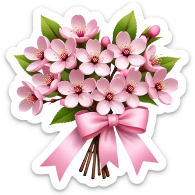 A bouquet of cherry blossoms tied with a cute pink bow sticker