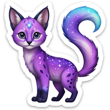 Colorful black-violet-indigo-purple-gradients nebulae nebula starry galactical shiny white-stars-spotted glorious iridescent divine exotic cute cool beautiful realistic caracal-civet-sergal-oncilla-animal-Fakémon-hybrid-fursona (full body) sticker