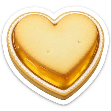 Realistic shortbread cookie in the shape of a heart with yellow pastel jelly middle filling and sprinkled powder sugar on top. sticker