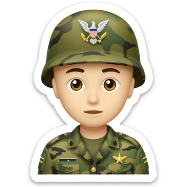 A soldier that there face is camouflage like the army uniform sticker
