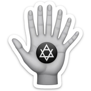 light grey hand with a black occult symbol on the palm sticker