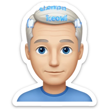 Avatar pic male gray hair blue eyes clean shaven blonde eyebrows high cheekbones sly smile sticker