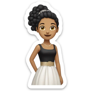 Chica morena con vestido negro y una mano en a cintura  sticker