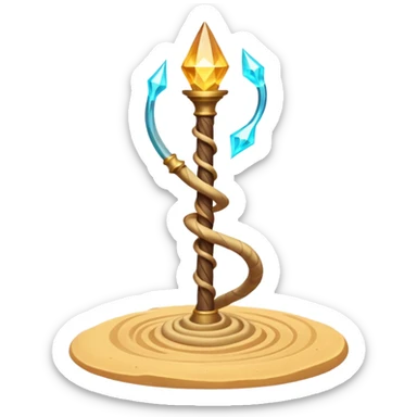 desert sand mage staff object icon, ancient staff with serpent coils around it, glowing golden sand gem on top, swirling sand aura, fantasy desert weapon, 3D cartoon, mobile game icon style, centered, clean background, no text, no watermark
 sticker