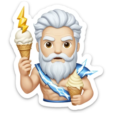 Zeus with a white ice cream cone and a lightning bolt sticker
