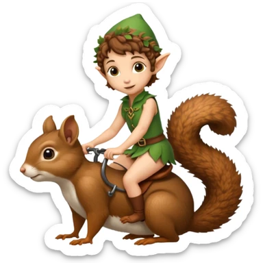 tiny forest elf short tight curly brown hair riding squirrel sticker