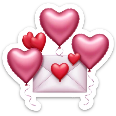 maroon love letter, three metallic pink heart-shaped balloons and red kisses  sticker