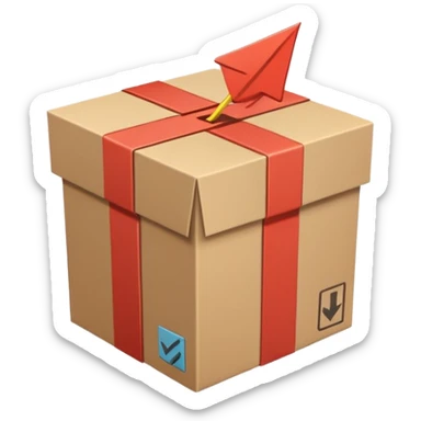 Minimal line-art icon of a shipping box with an arrow going up or a price tag, simple modern style, clean outlines, slightly 3D, no background, transparent, represents “reselling / e-commerce / flipping items” sticker