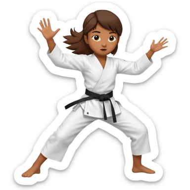 Ragazza castana che pratica karate, ha la cintura nera ed io tradizionale kimono bianco del karate, tira un calcio laterale oppure un pugno oppure è in posizione di guardia sticker