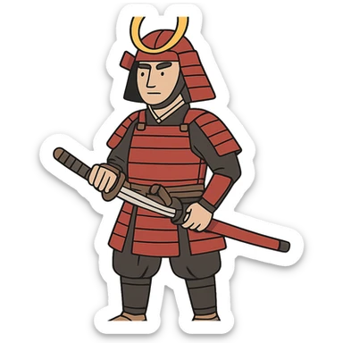 flat toon style Japanese samurai warrior sticker
