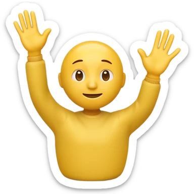 A 3D Apple-style yellow emoji character, classic round shape, with both hands raised and palms open in a shrug gesture, expressing “no” or “nothing,” slightly tilted head, small frown, simple cartoonish eyes, minimal shadows, clean background sticker