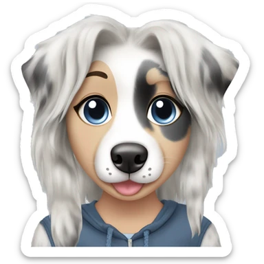 Blue merle Australian shepherd dog and blonde girl owner sticker