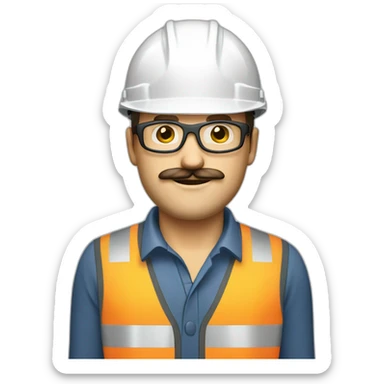 Construction engineer with safety glasses Caucasian with moustache sticker
