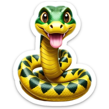 Cinematic Comical Anaconda Portrait Emoji, Head tilted dramatically with an exaggeratedly shocked expression, featuring a robust, patterned body with wide, comically expressive eyes full of humorous disbelief, Simplified yet hilariously expressive features, highly detailed, glowing with a slightly sassy jungle glow, high shine, dramatic yet playful, stylized with an air of quirky reptilian attitude, soft glowing outline, capturing the essence of a meme-worthy anaconda that looks ready to side-eye its way into viral fame! sticker