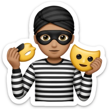 Thief emoji with striped black and white shirt eyemask and thief stuff sticker