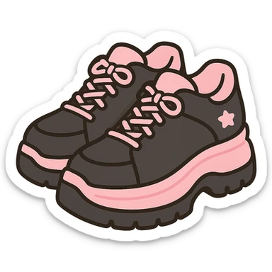 BLACKPINK-inspired gothic shoes, no hearts, black and pink, cute and stylish, kawaii style, chunky sneakers with star accents sticker
