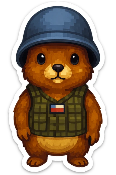 Create a pixel art style gopher wearing a different style of helmet, with no background. sticker