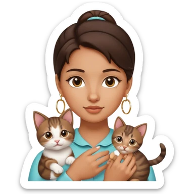brunette girl with hoop earrings holding a kitten  sticker
