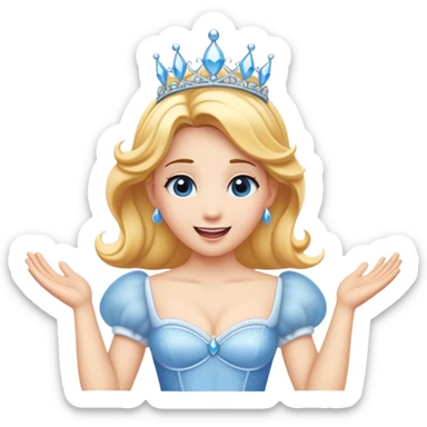 Cinematic Playful Cinderella Portrait Emoji, Blushing with excitement, hands clasped near her heart, eyes wide with anticipation, her tiara slightly askew from an unexpected twirl, a radiant princess caught in a moment of joy, utterly captivating! sticker
