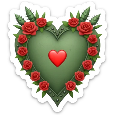 Can you make a sage green heart with a gothic design, I want roses and spikes around the heart. In the middle of the heart the letter I sticker