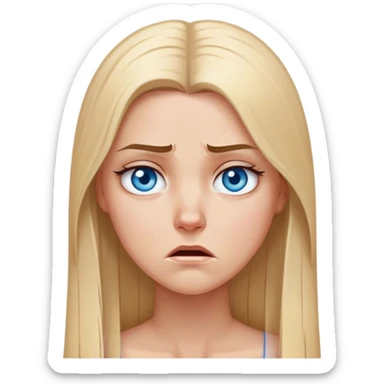 beautiful white girl with long straight blonde hair blue eyes sad angry upset hurt mad sticker
