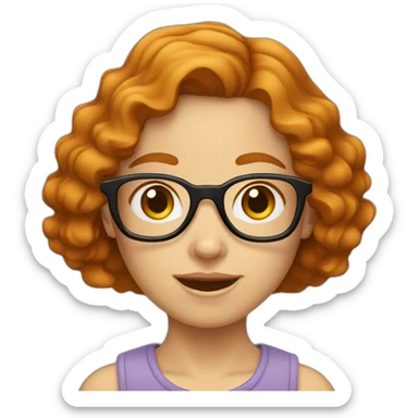 caucasian girl with short wavy ginger hair and square glasses sticker