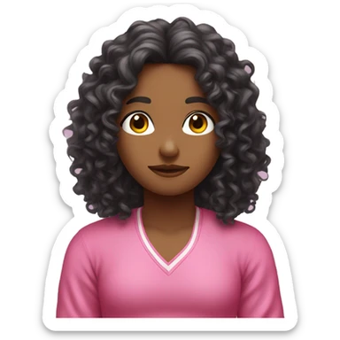 Curly Dark long hair meditation pink clothes seat eyes clothes sticker