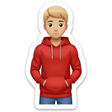 make me an emoji of an americain 19 yearold boy in a red hoodie that says "south" on it and give him with tan skin with his hands in his hands in his pocket not grining flexing his muscles sticker